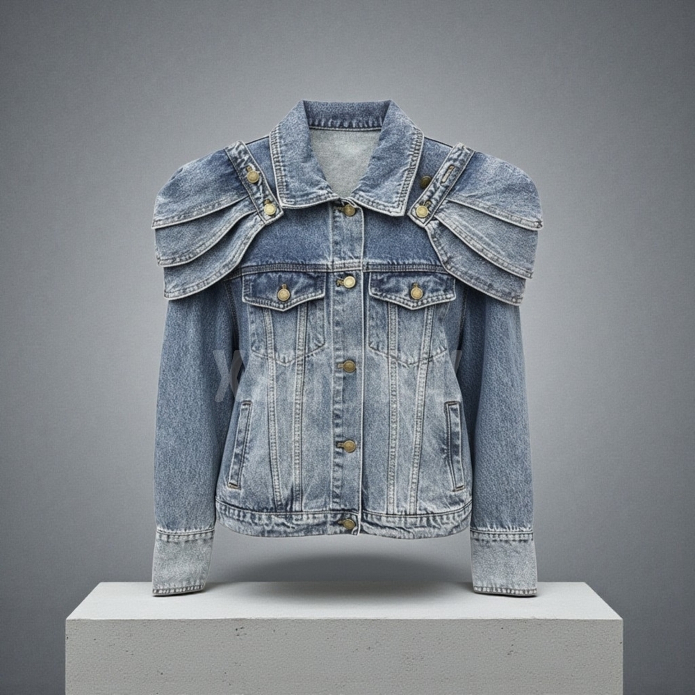 Unique Denim Jacket with Empire Shoulder Details ▪︎ Stonewash Blue ▪︎ LG - Picture 8 of 16